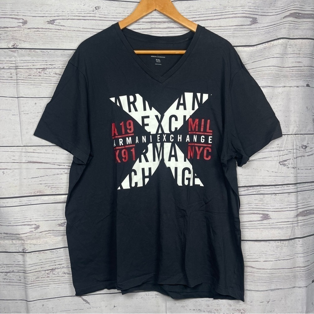 Armani Exchange Mens T shirt V neck Navy Size XXL